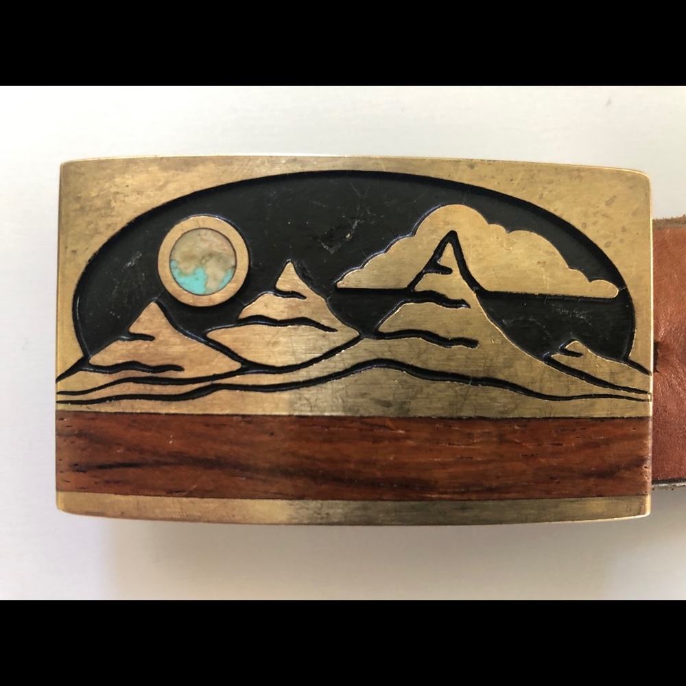 Kenneth Reid Wood Turquoise Brass Belt w/ Buckle